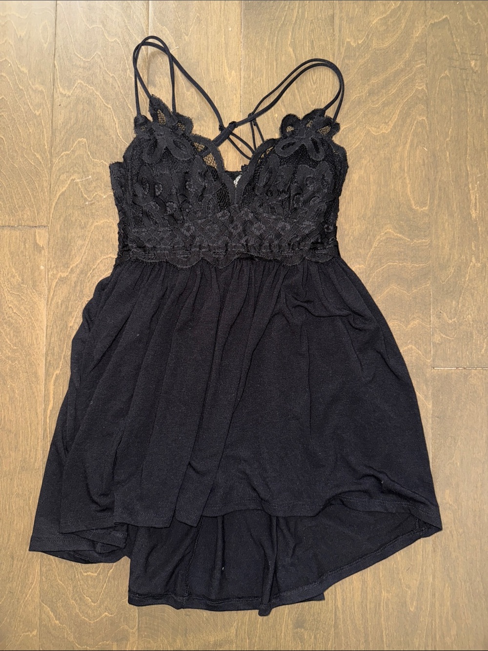 Zenana Lace-Bodice Black Top with Double Straps